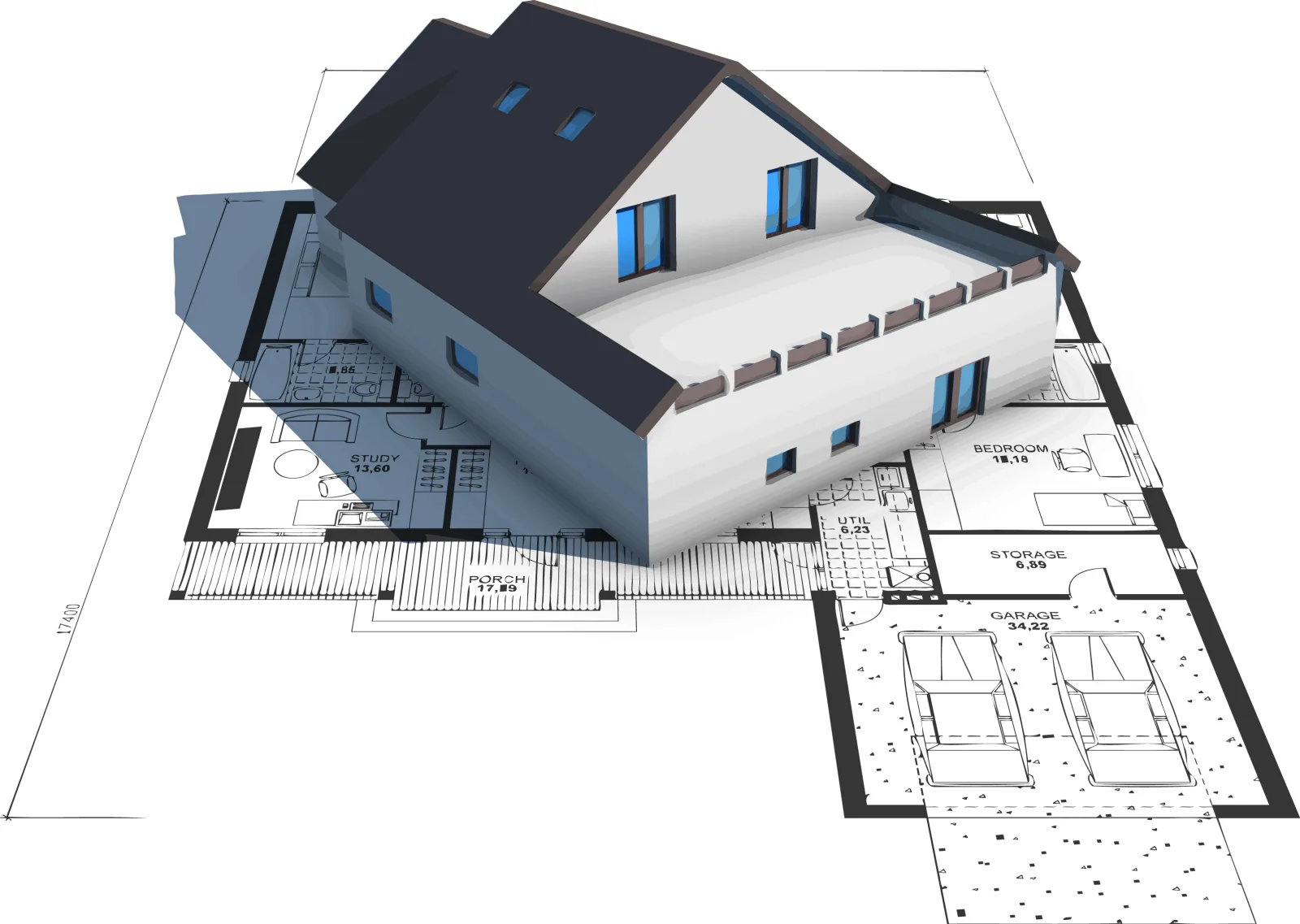 Modélisation 3D d’une maison posée sur son plan