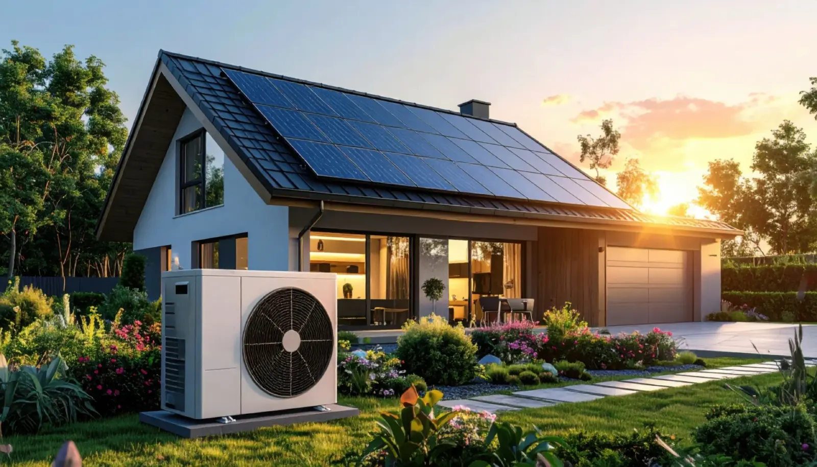 Maison rénovée équipée d’une pompe à chaleur et de panneaux solaires